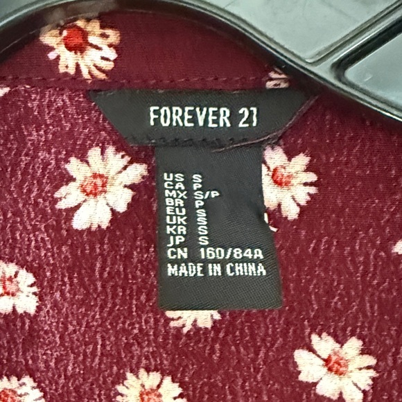 Forever 21 Juniors Burgundy Short Sleeve Button Up Floral Mini Dress Size S - Picture 2 of 13